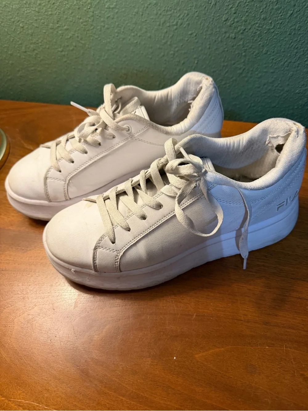 Women’s White Platform Fila Sneakers W9.5